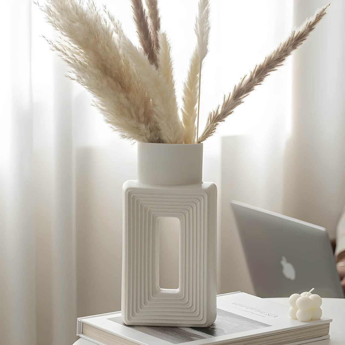 Minimalist Square Ceramic Vase, White & Porcelain — Geometric Home Accent