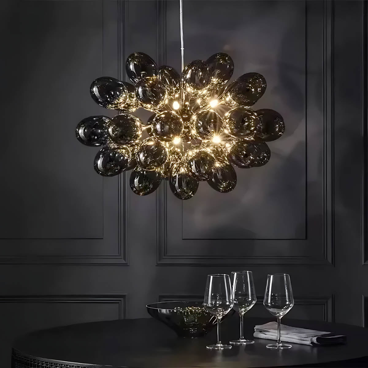 Modern Glass Bubble & Stainless Steel Chandelier