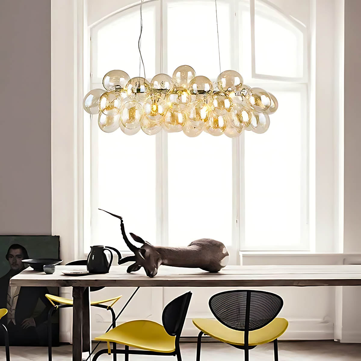 Modern Glass Bubble & Stainless Steel Chandelier