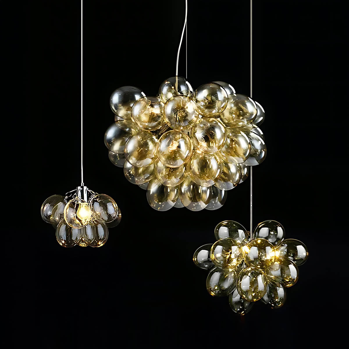 Modern Glass Bubble & Stainless Steel Chandelier