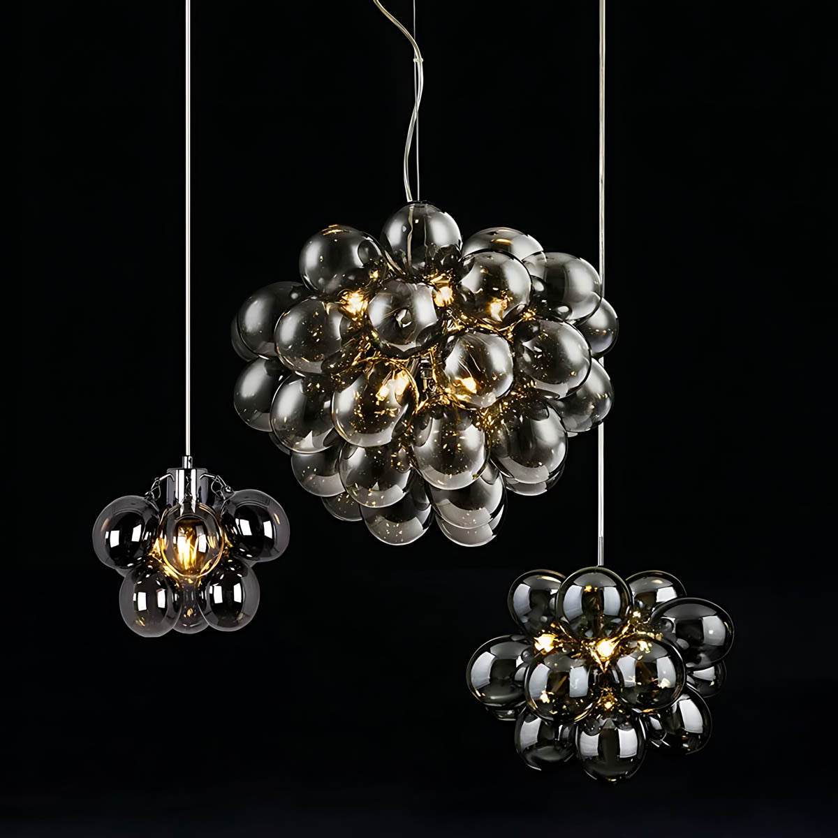 Modern Glass Bubble & Stainless Steel Chandelier