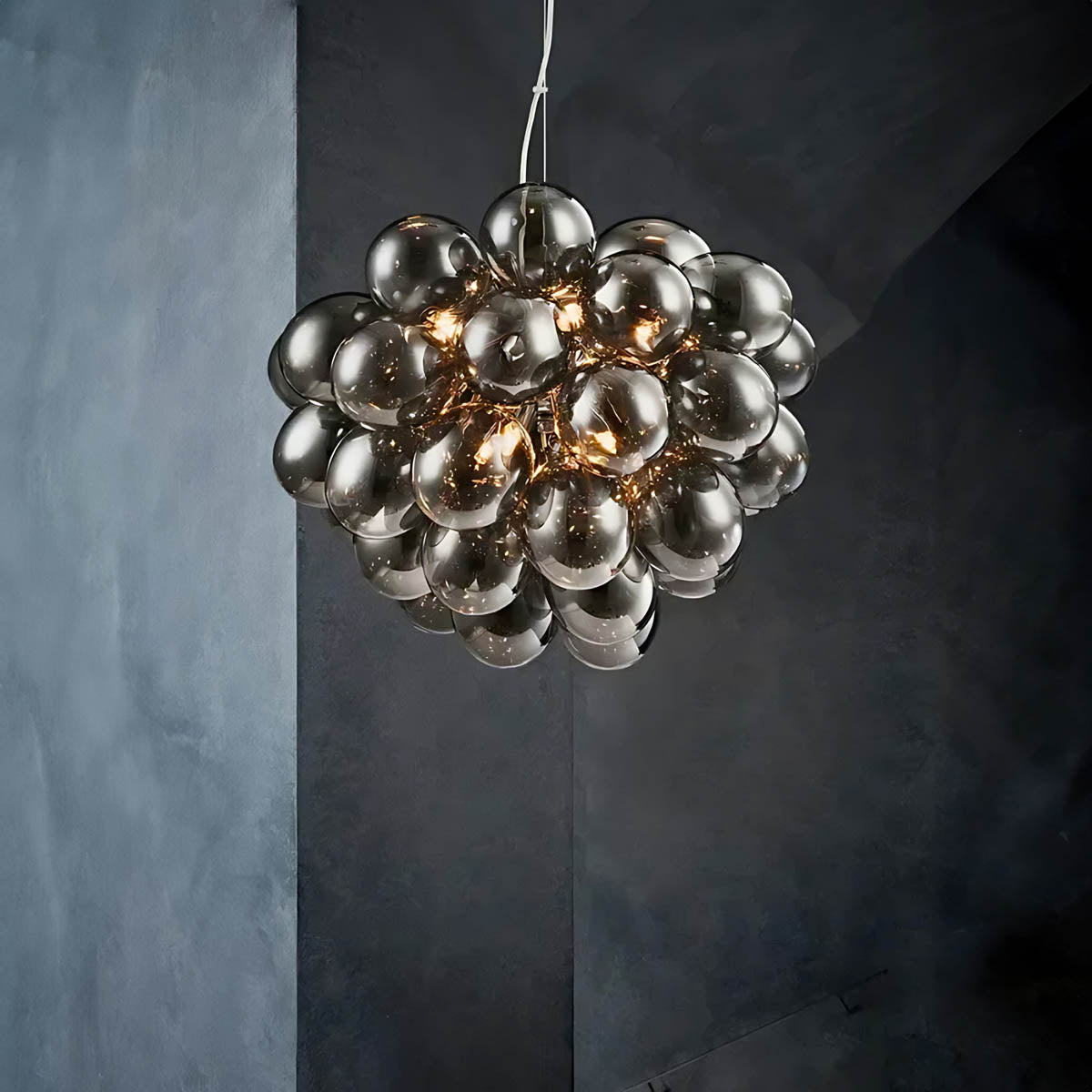 Modern Glass Bubble & Stainless Steel Chandelier