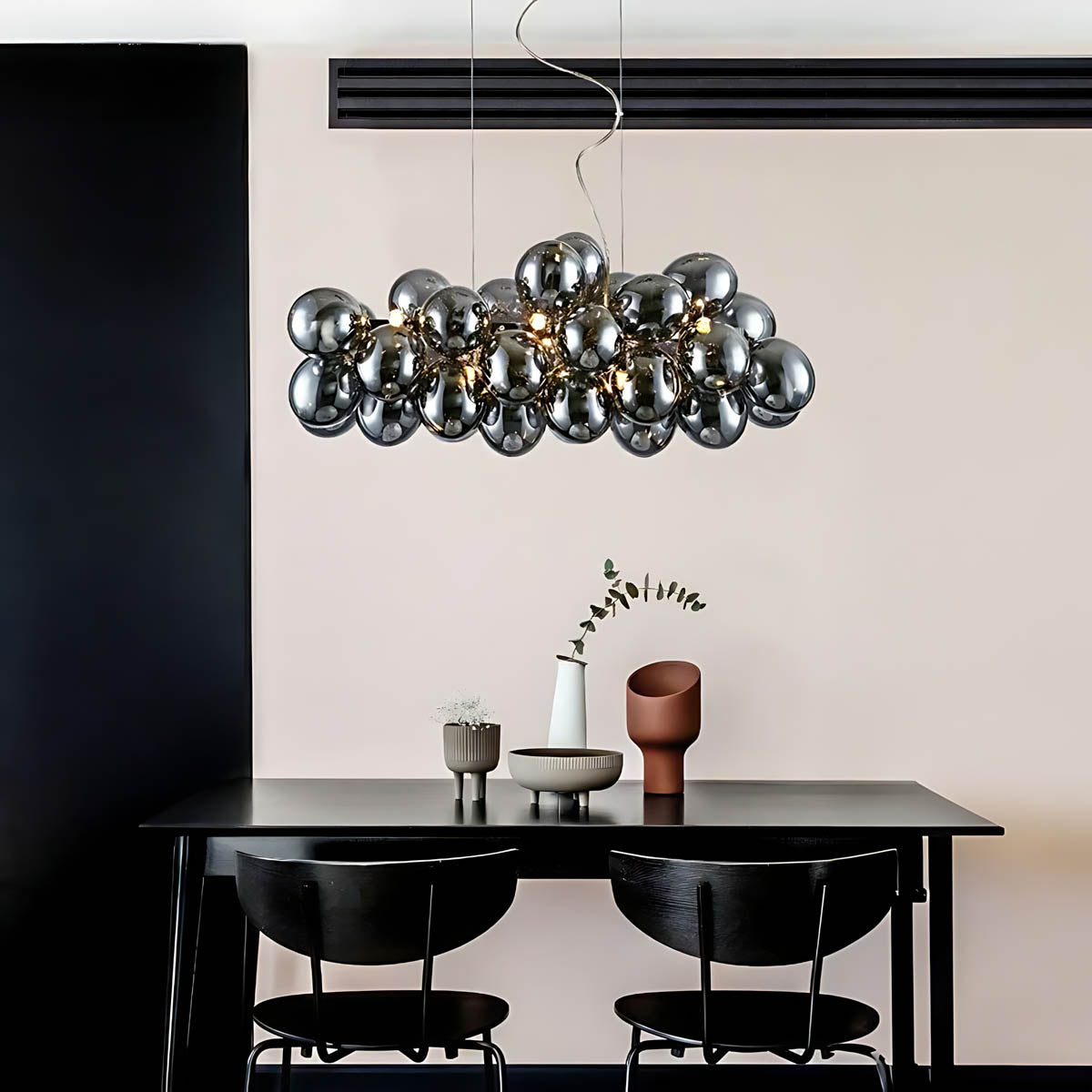 Modern Glass Bubble & Stainless Steel Chandelier