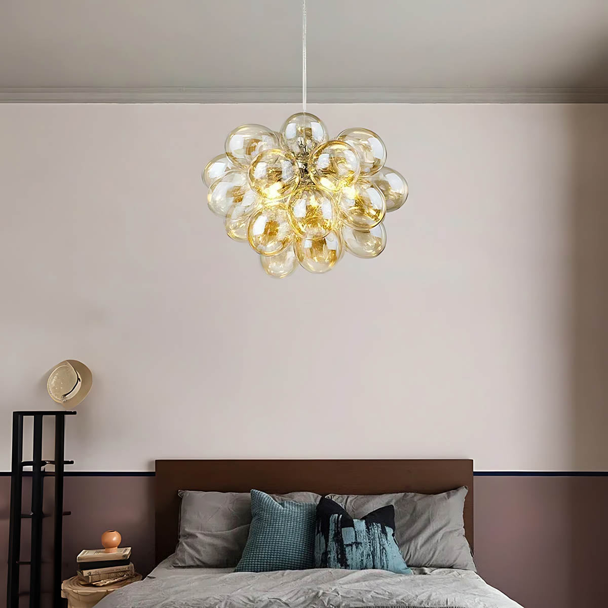 Modern Glass Bubble & Stainless Steel Chandelier