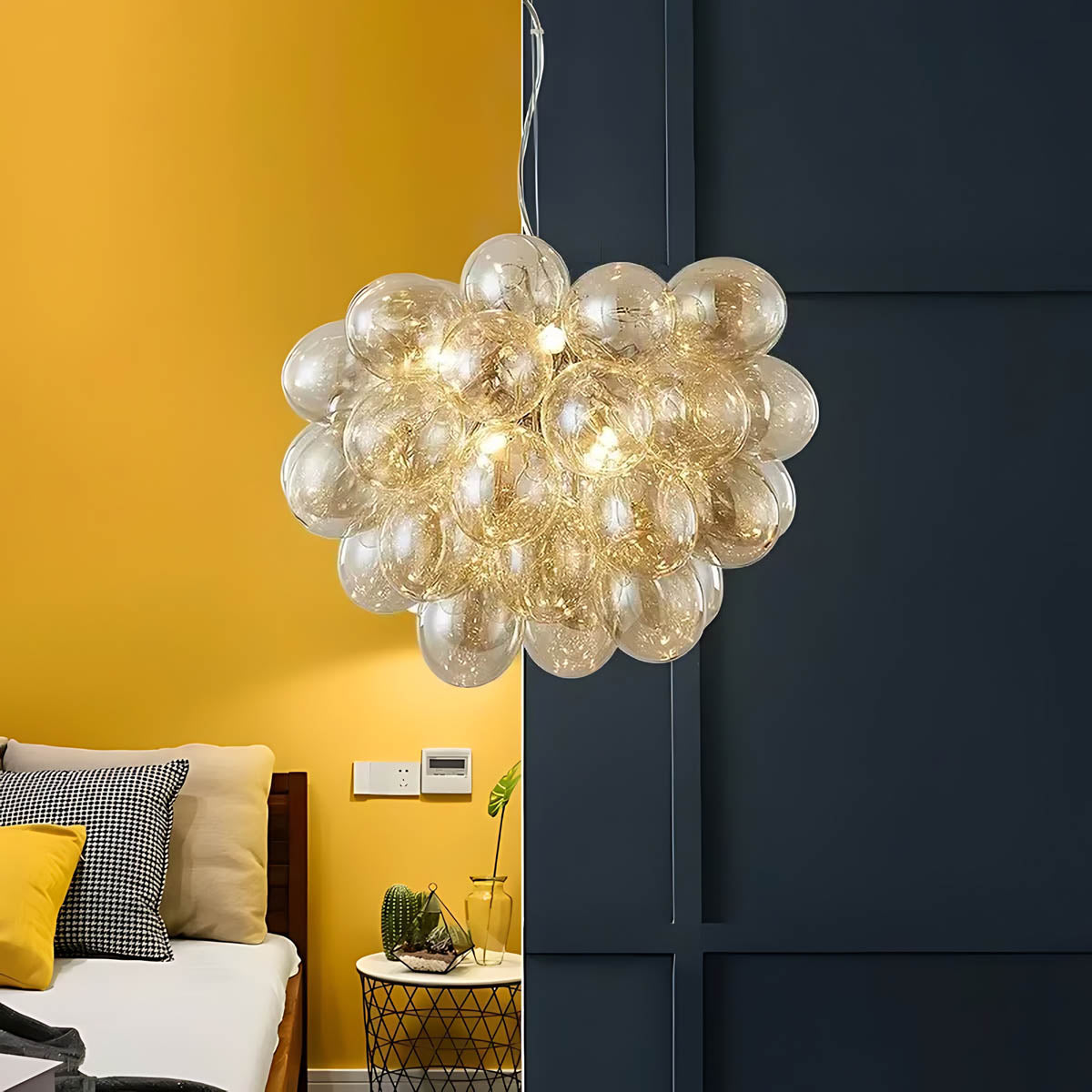 Modern Glass Bubble & Stainless Steel Chandelier