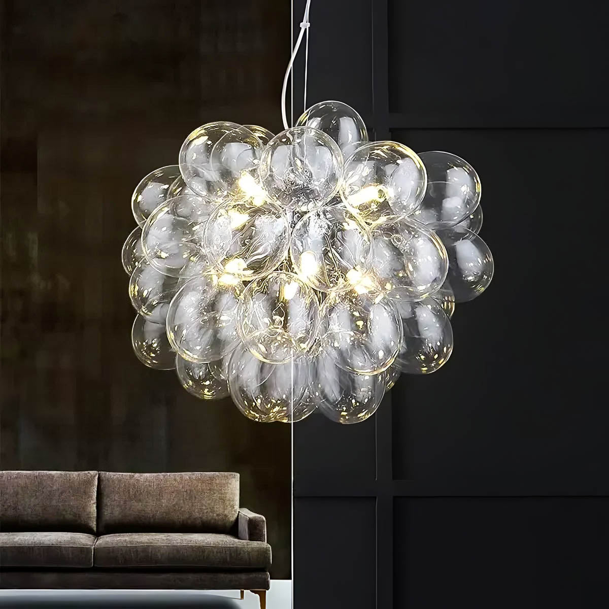 Modern Glass Bubble & Stainless Steel Chandelier