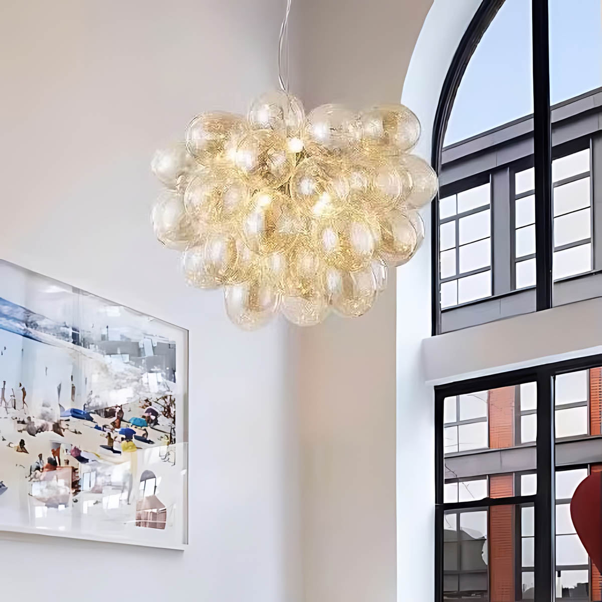 Modern Glass Bubble & Stainless Steel Chandelier