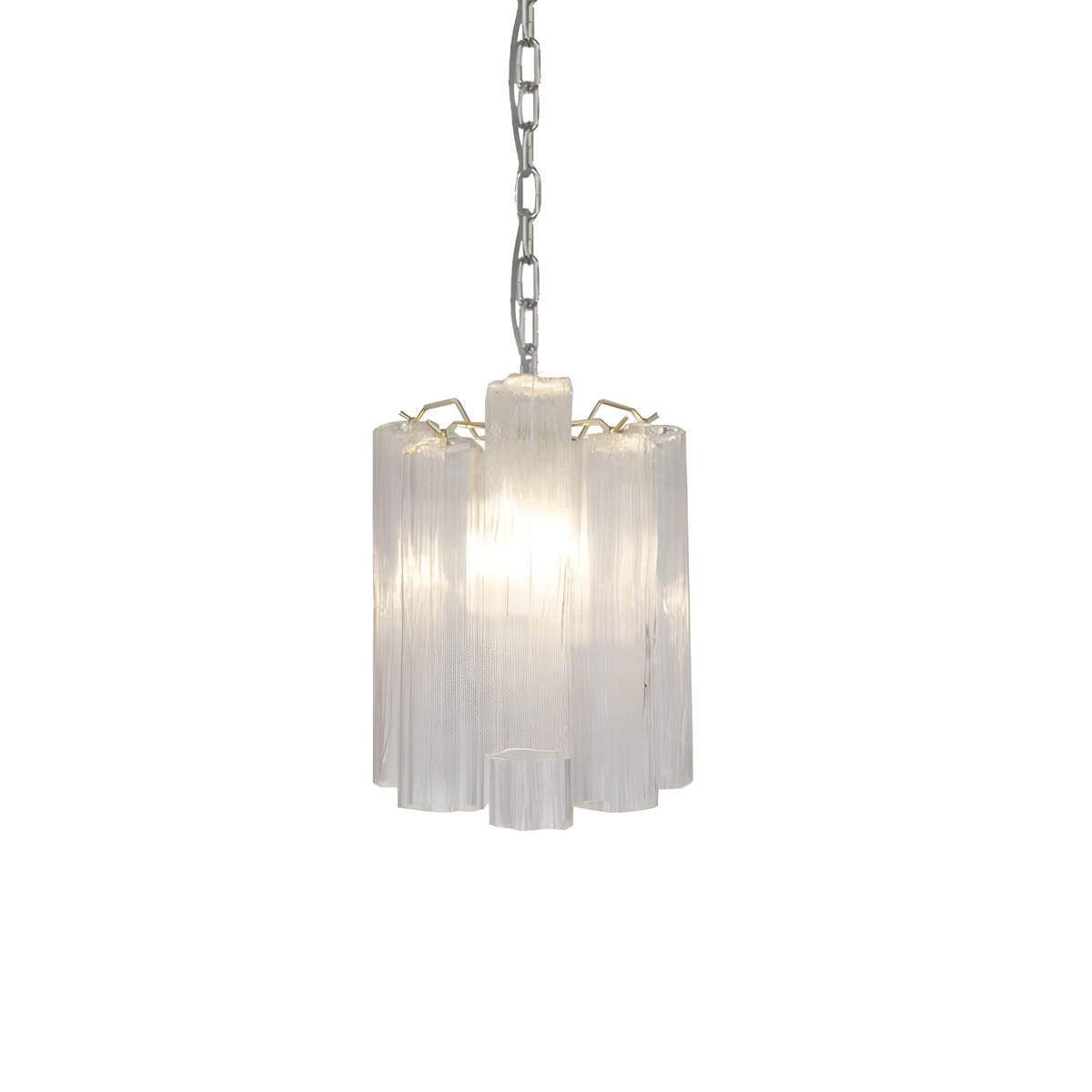 Glass tube chandelier with stainless steel frame