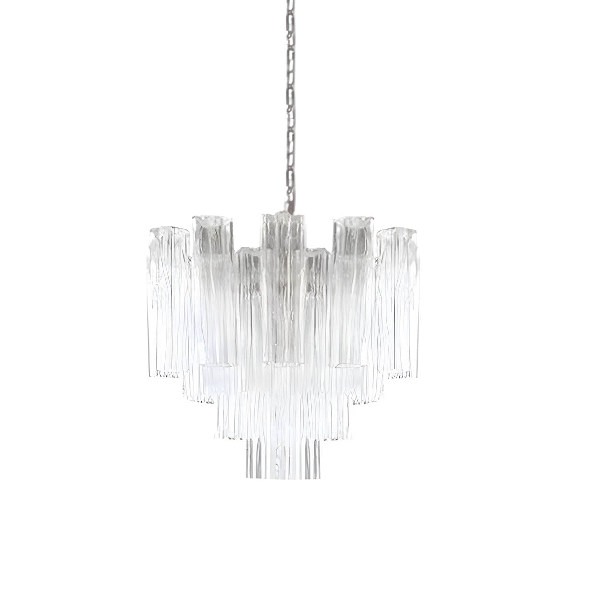 Glass tube chandelier with stainless steel frame