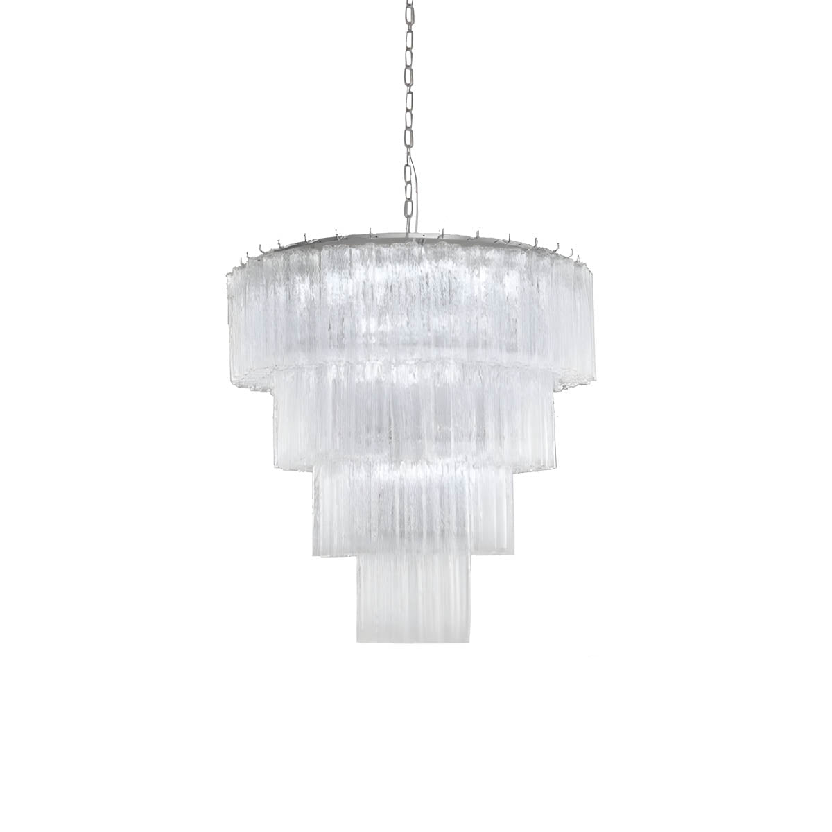 Glass tube chandelier with stainless steel frame