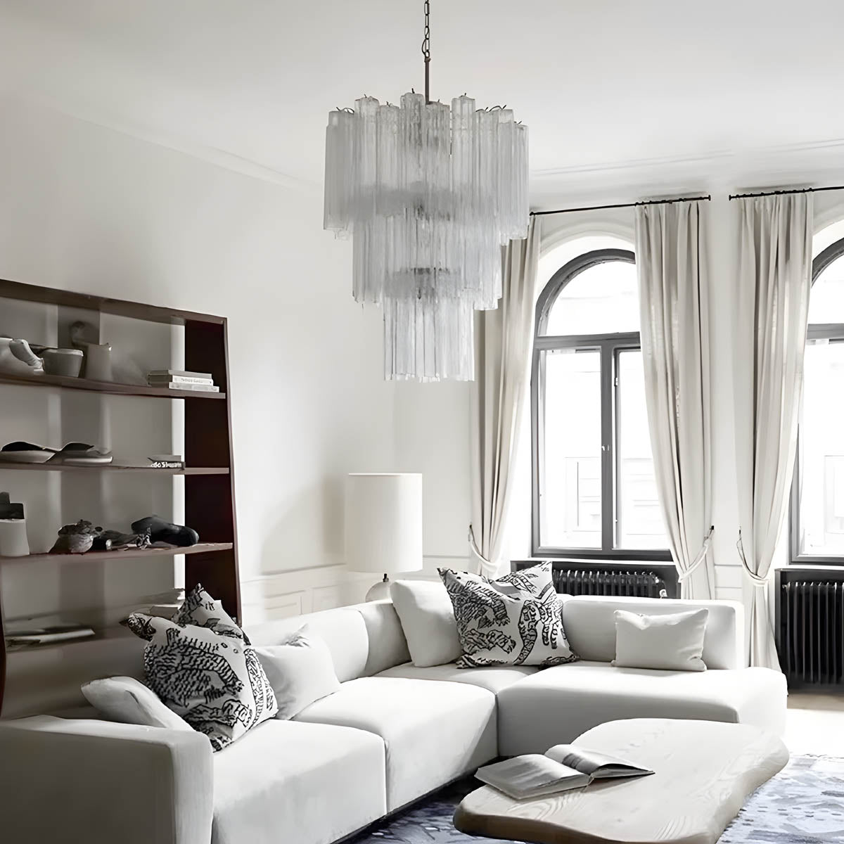 Glass tube chandelier with stainless steel frame