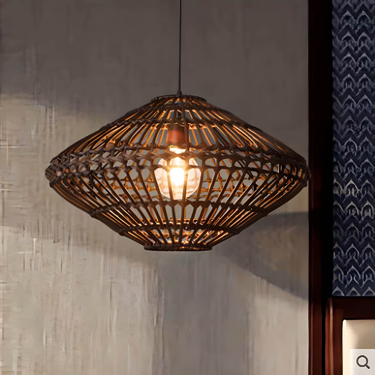 Rattan & iron pendant light, Ø 56 cm, E27 LED included