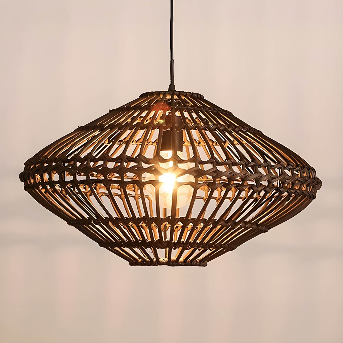 Rattan & iron pendant light, Ø 56 cm, E27 LED included