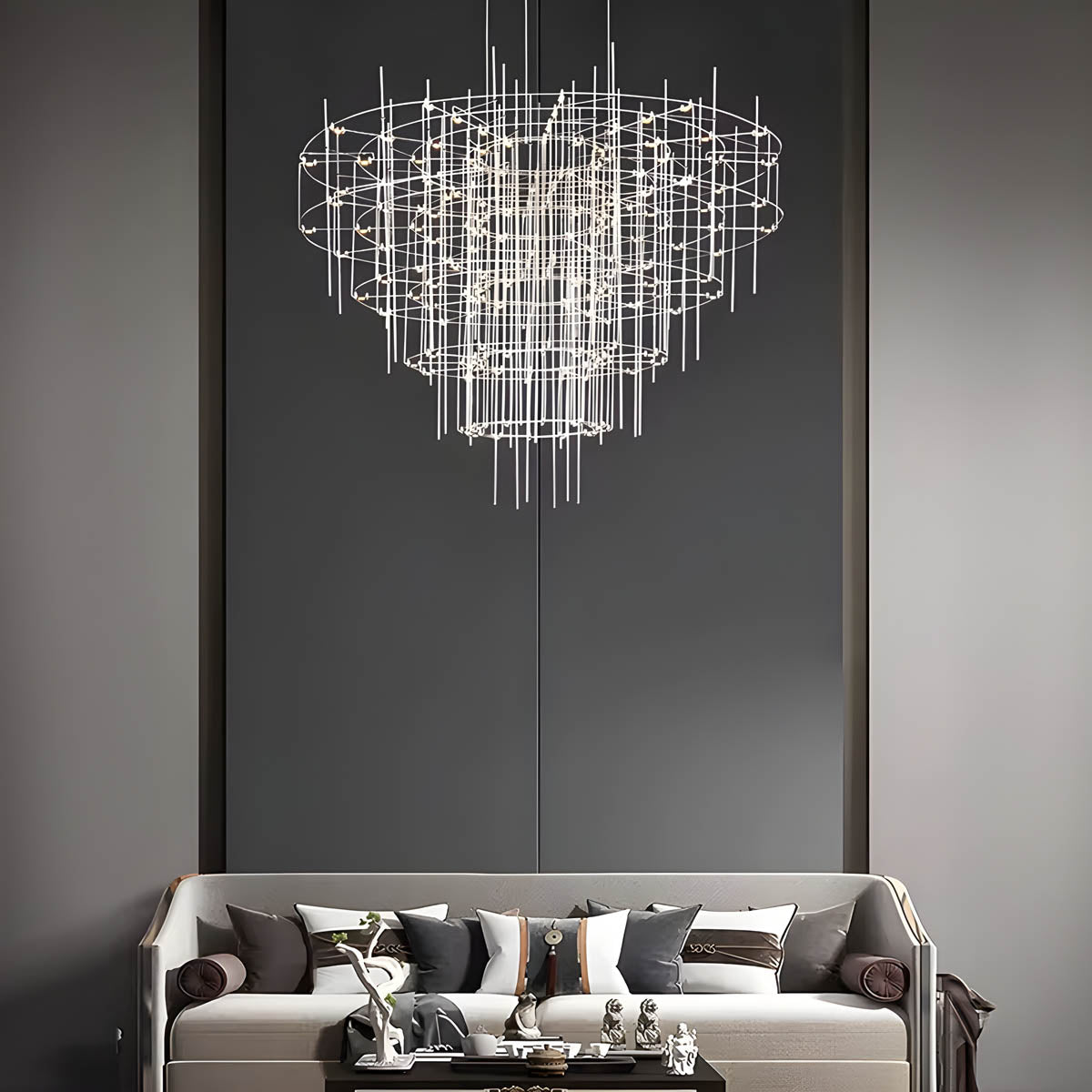 Cascade Rod & Crystal-Accent LED Chandelier