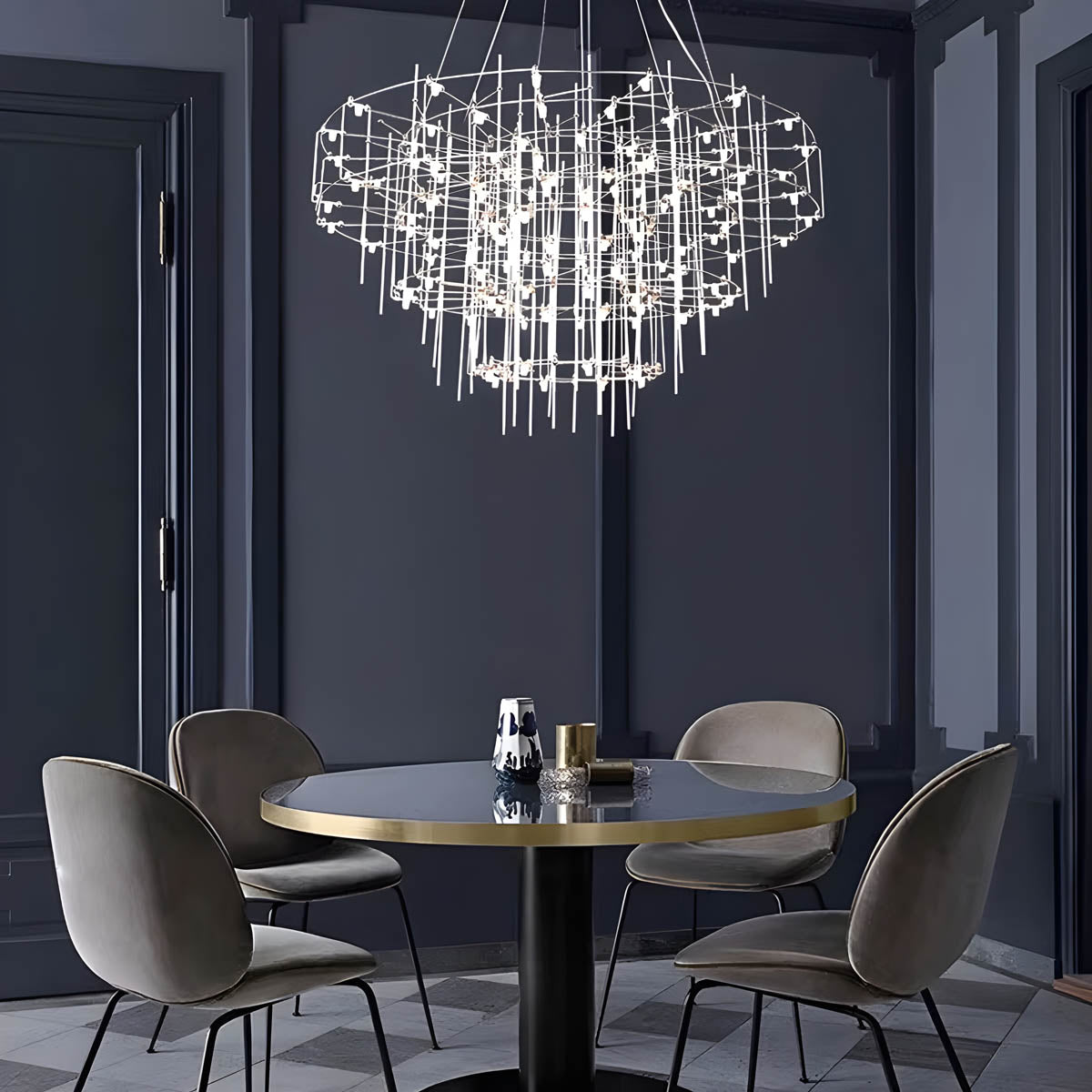 Cascade Rod & Crystal-Accent LED Chandelier