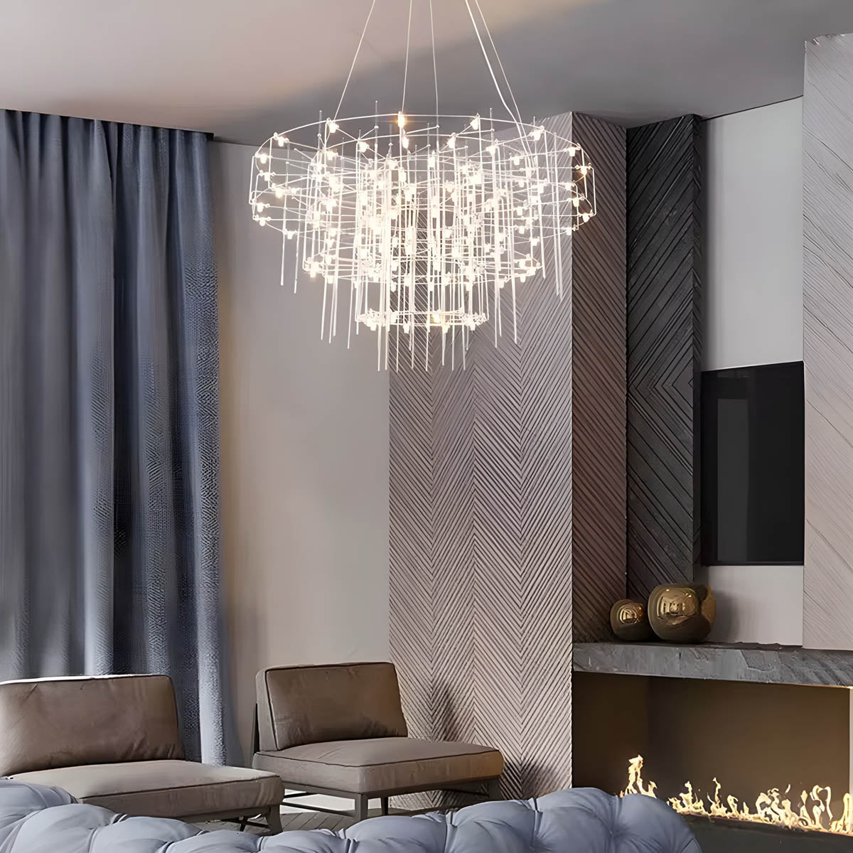 Cascade Rod & Crystal-Accent LED Chandelier