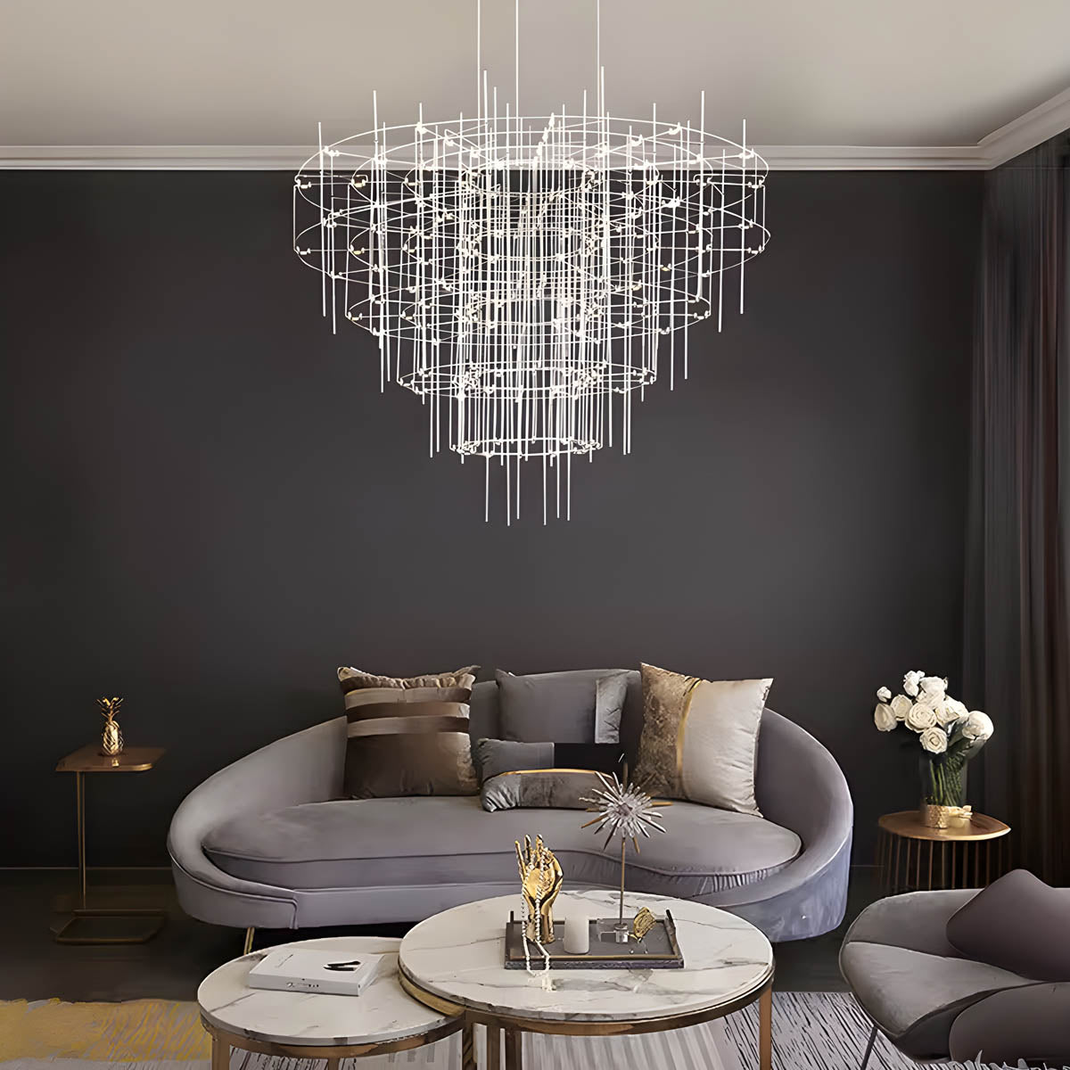 Cascade Rod & Crystal-Accent LED Chandelier