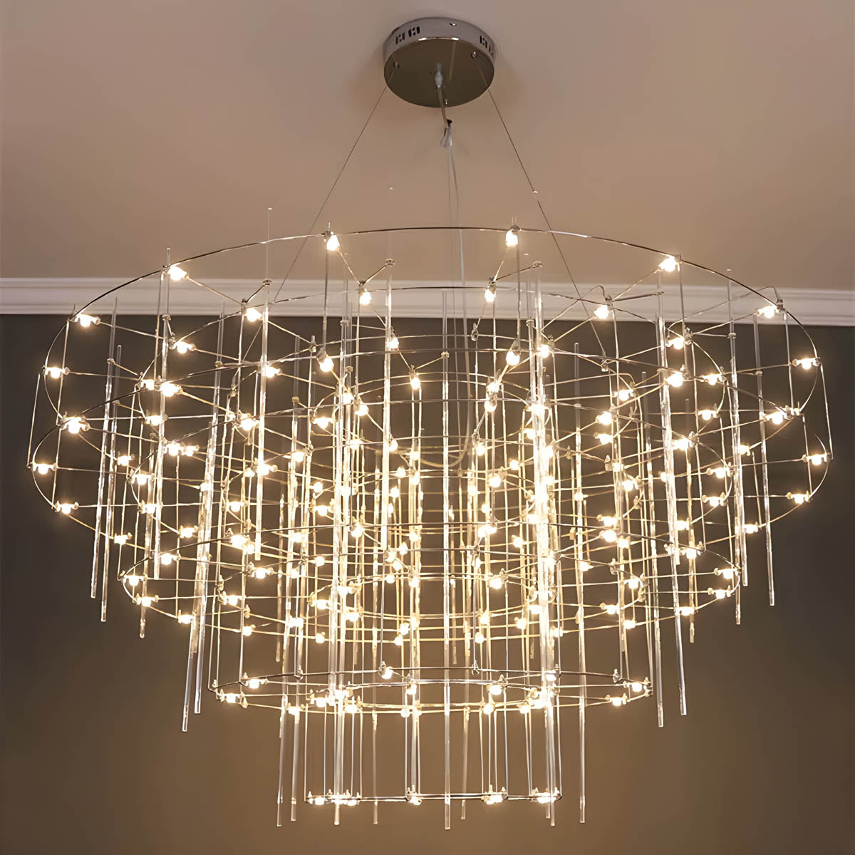 Cascade Rod & Crystal-Accent LED Chandelier