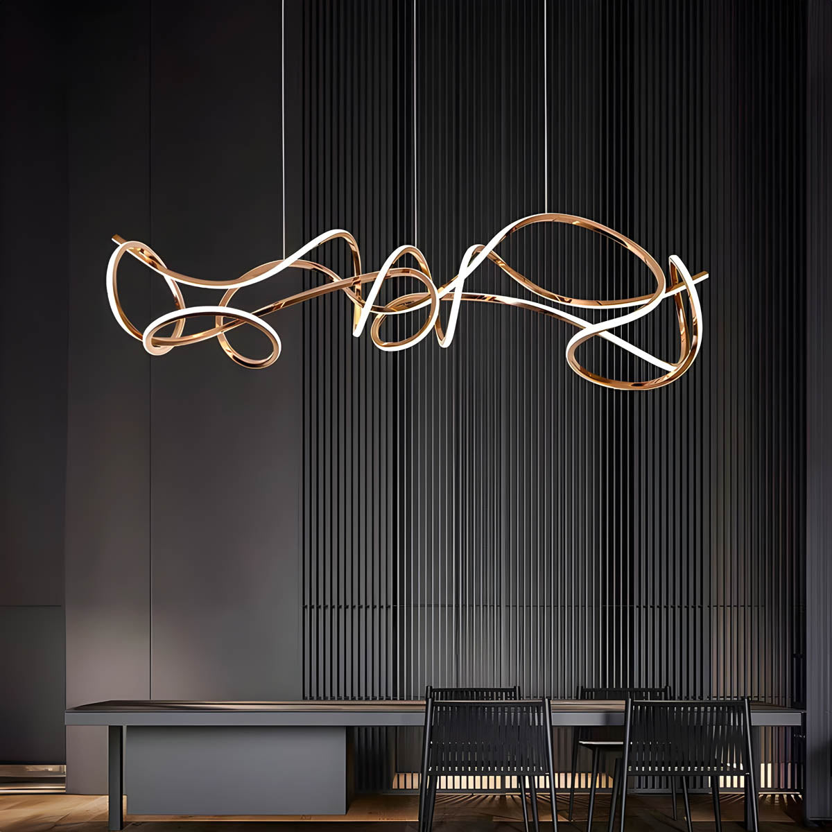 Sculptural Wave Acrylic & Metal LED Chandelier