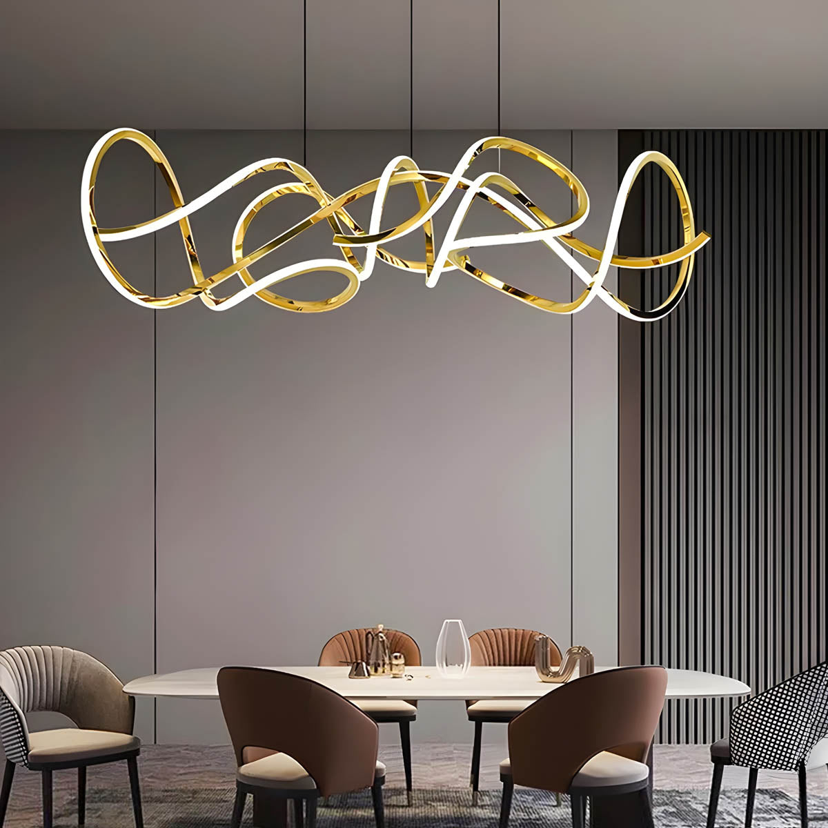Sculptural Wave Acrylic & Metal LED Chandelier