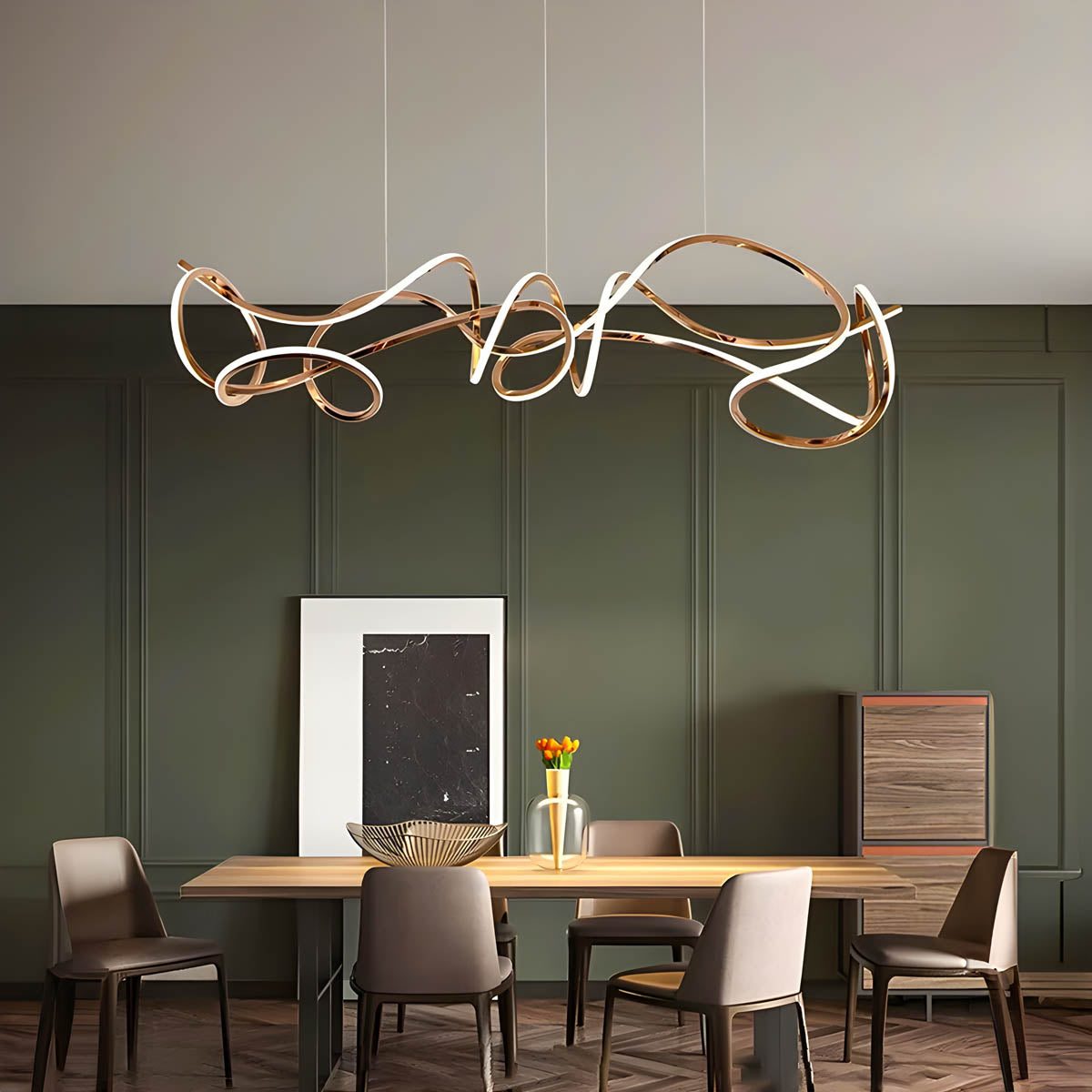 Sculptural Wave Acrylic & Metal LED Chandelier