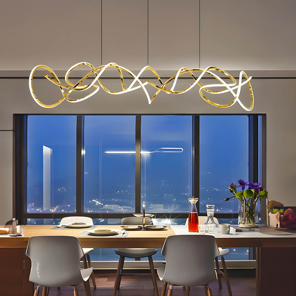 Sculptural Wave Acrylic & Metal LED Chandelier
