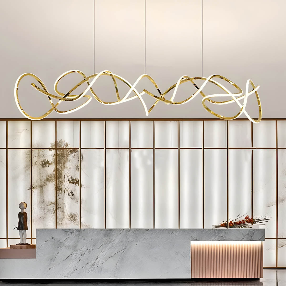 Sculptural Wave Acrylic & Metal LED Chandelier