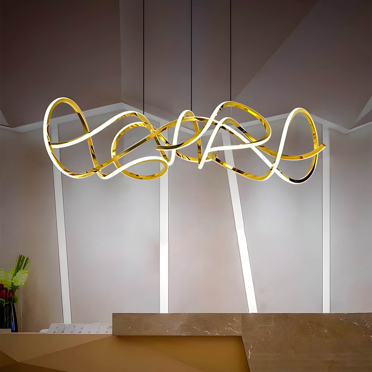 Sculptural Wave Acrylic & Metal LED Chandelier