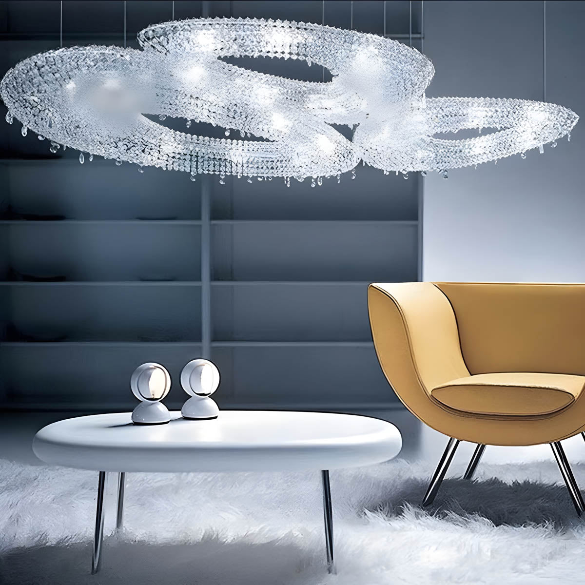 Polished Steel & Crystal LED Pendant Chandelier LUXEIRA