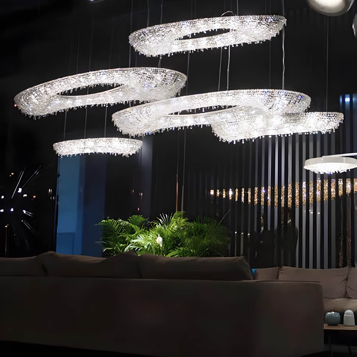 Polished Steel & Crystal LED Pendant Chandelier LUXEIRA