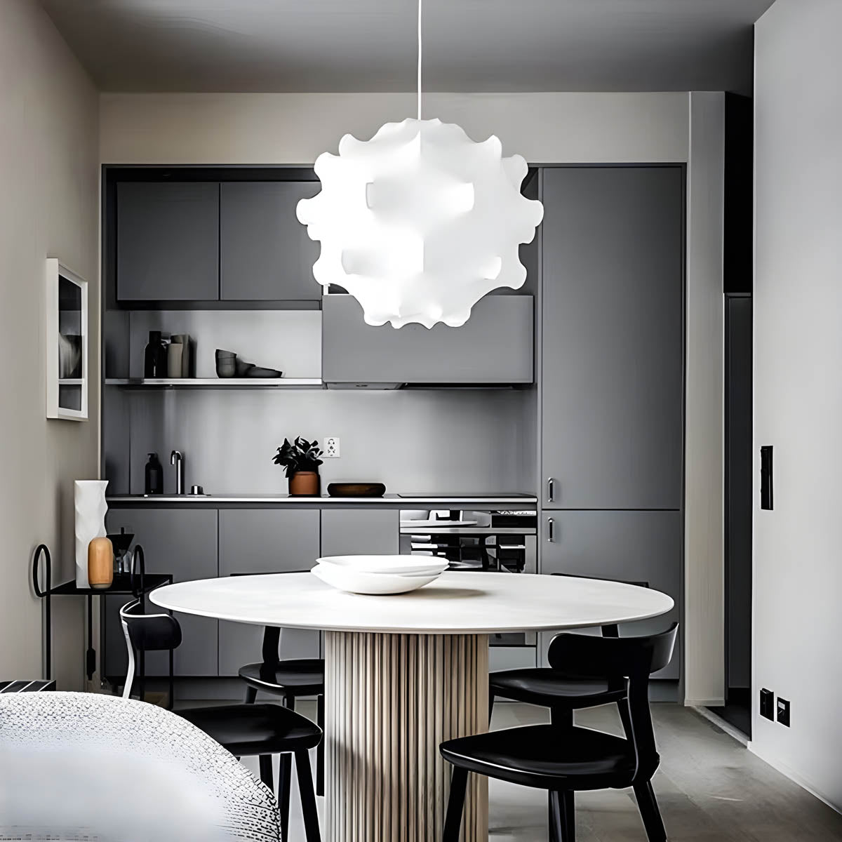 Sculptural Silk & Metal Pendant Light