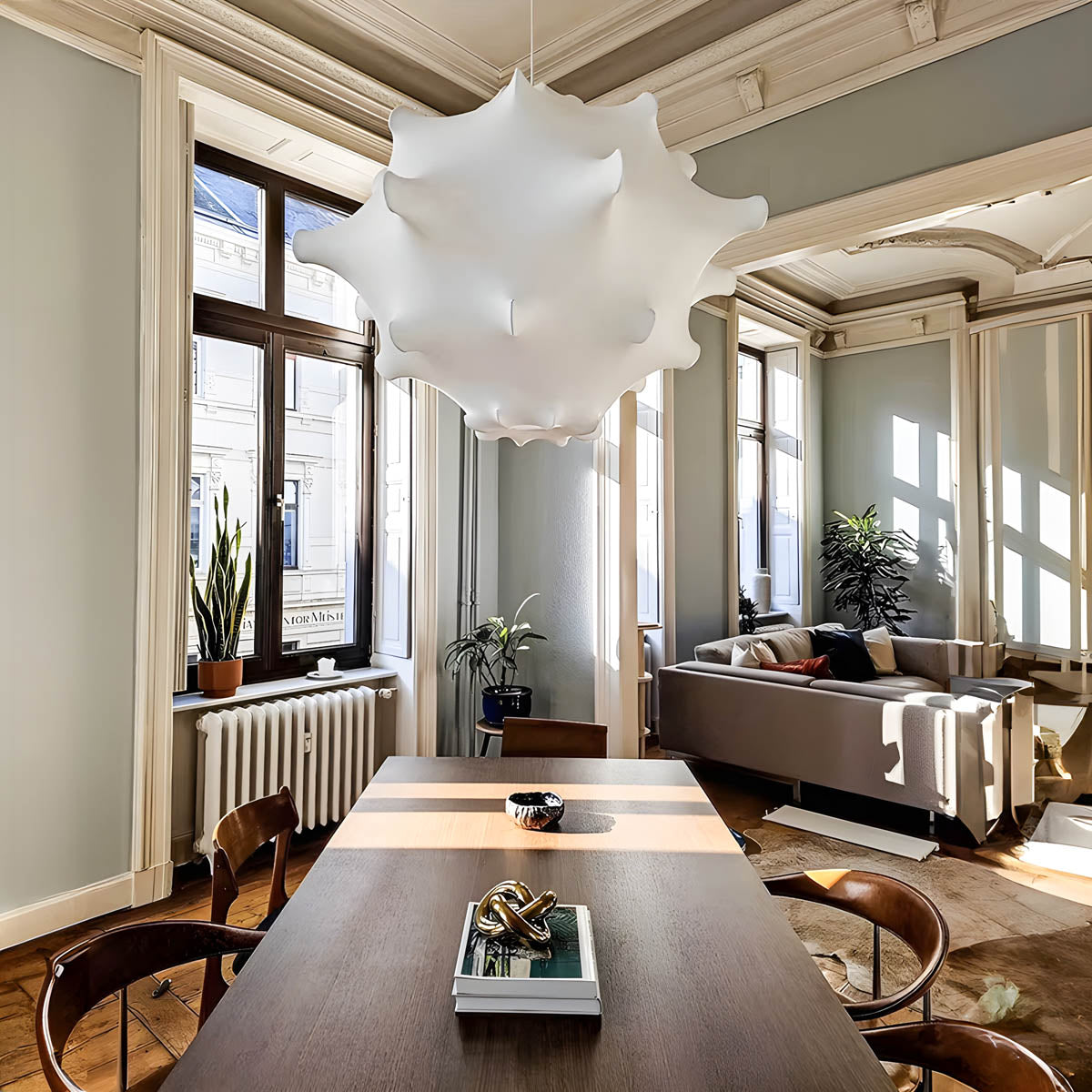 Sculptural Silk & Metal Pendant Light