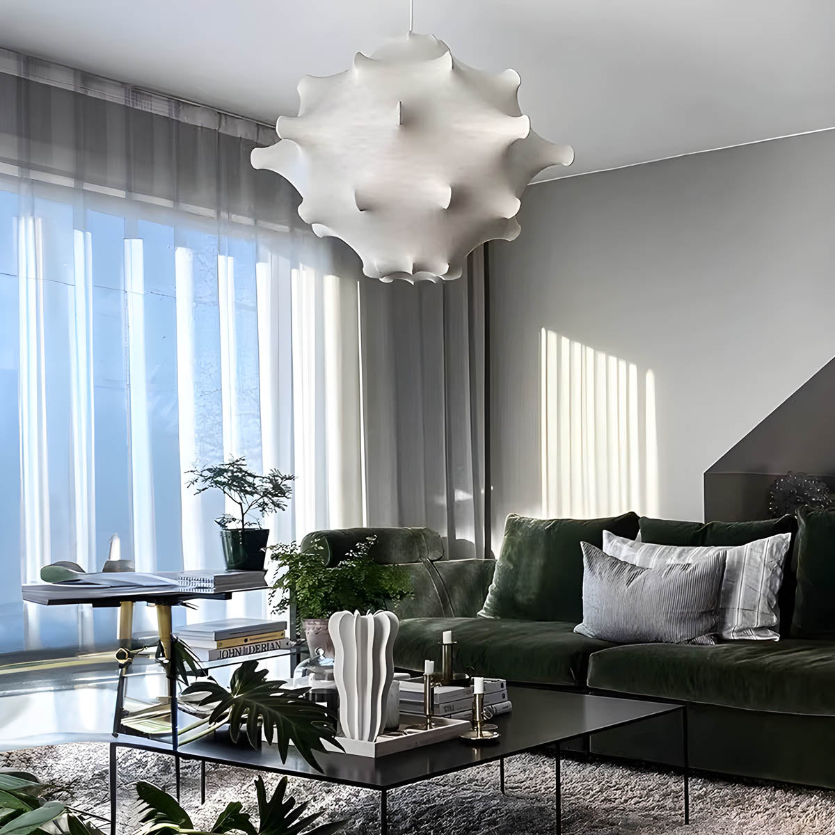 Sculptural Silk & Metal Pendant Light