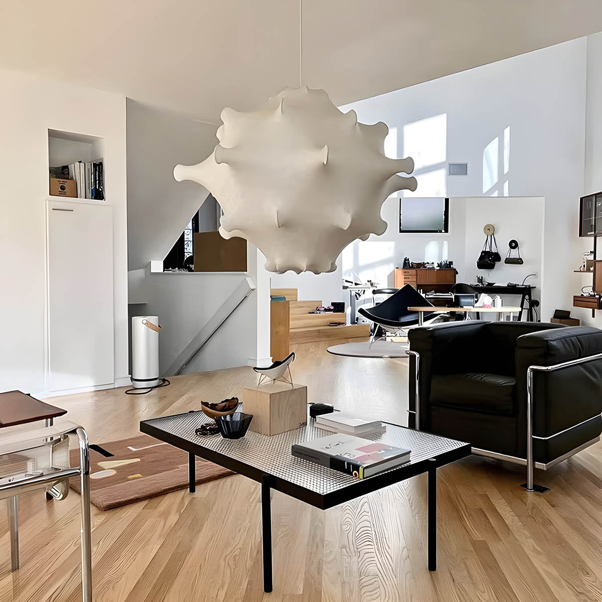 Sculptural Silk & Metal Pendant Light