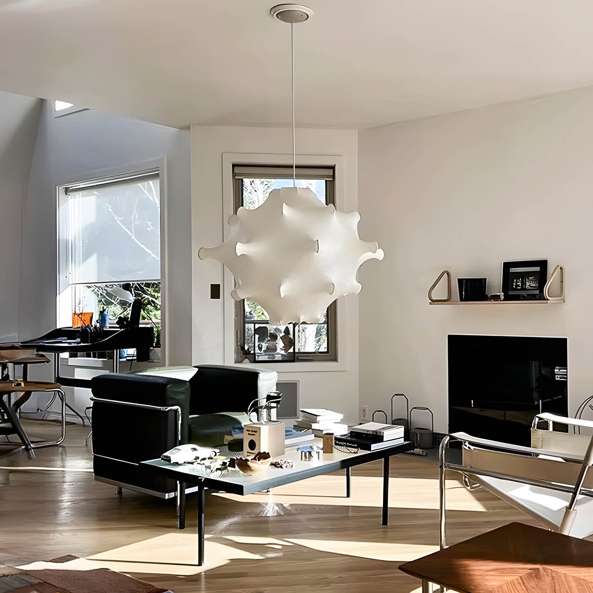 Sculptural Silk & Metal Pendant Light