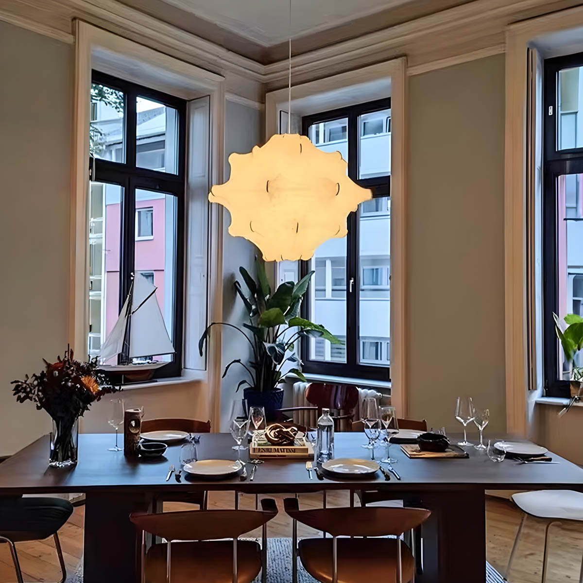 Sculptural Silk & Metal Pendant Light