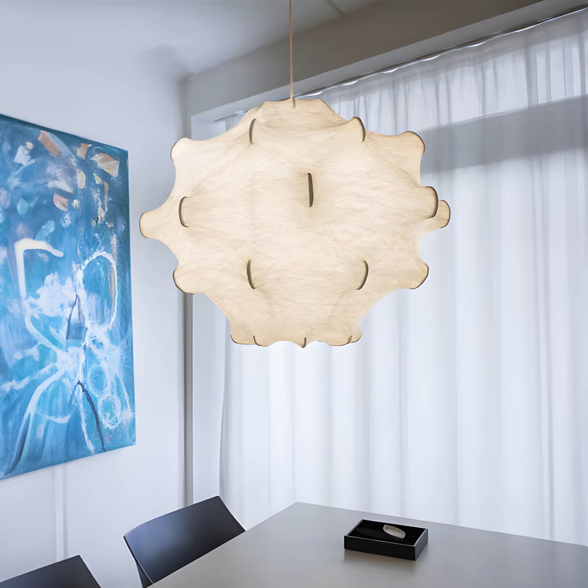 Sculptural Silk & Metal Pendant Light