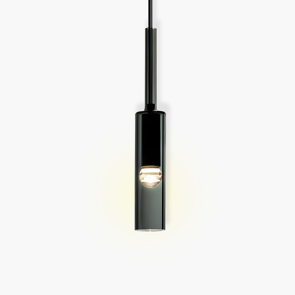Glass & iron pendant spotlight E27, 42 × 7 cm, cold or warm LED bulb
