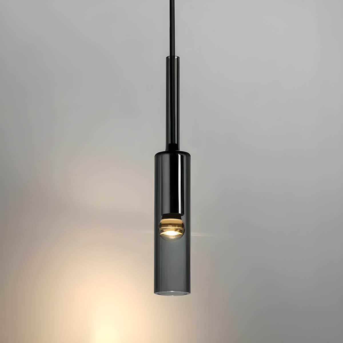 Glass & iron pendant spotlight E27, 42 × 7 cm, cold or warm LED bulb