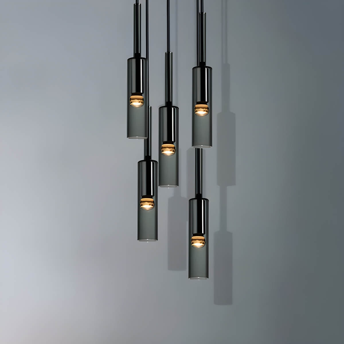 Glass & iron pendant spotlight E27, 42 × 7 cm, cold or warm LED bulb