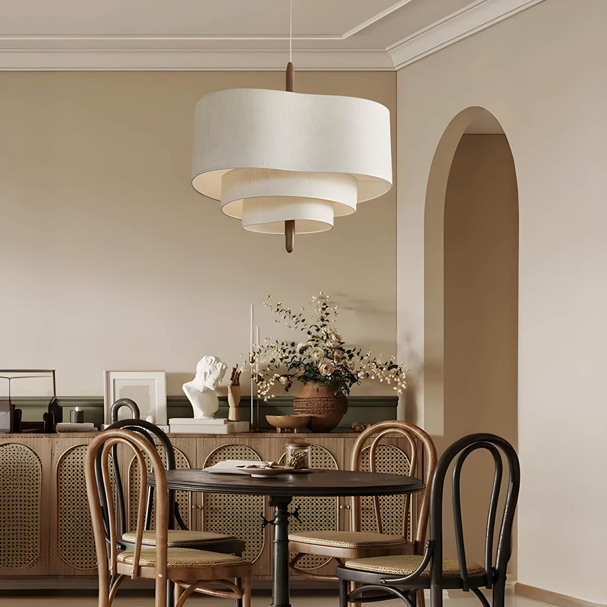 Layered Hessian & Wood Wave Pendant Light