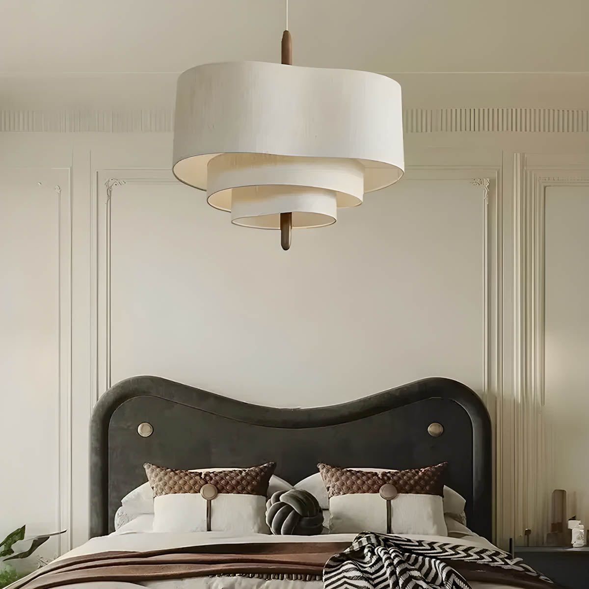 Layered Hessian & Wood Wave Pendant Light