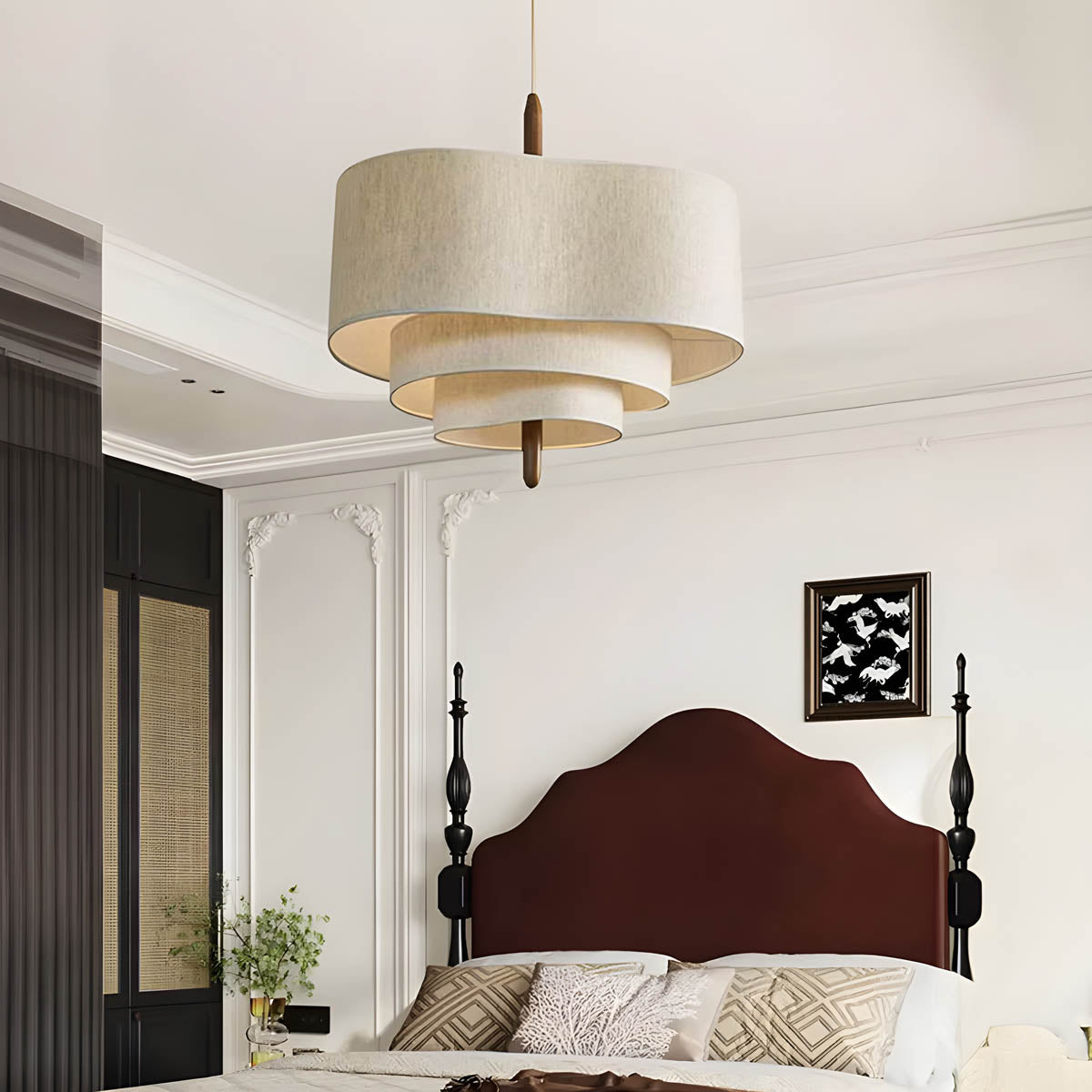 Layered Hessian & Wood Wave Pendant Light