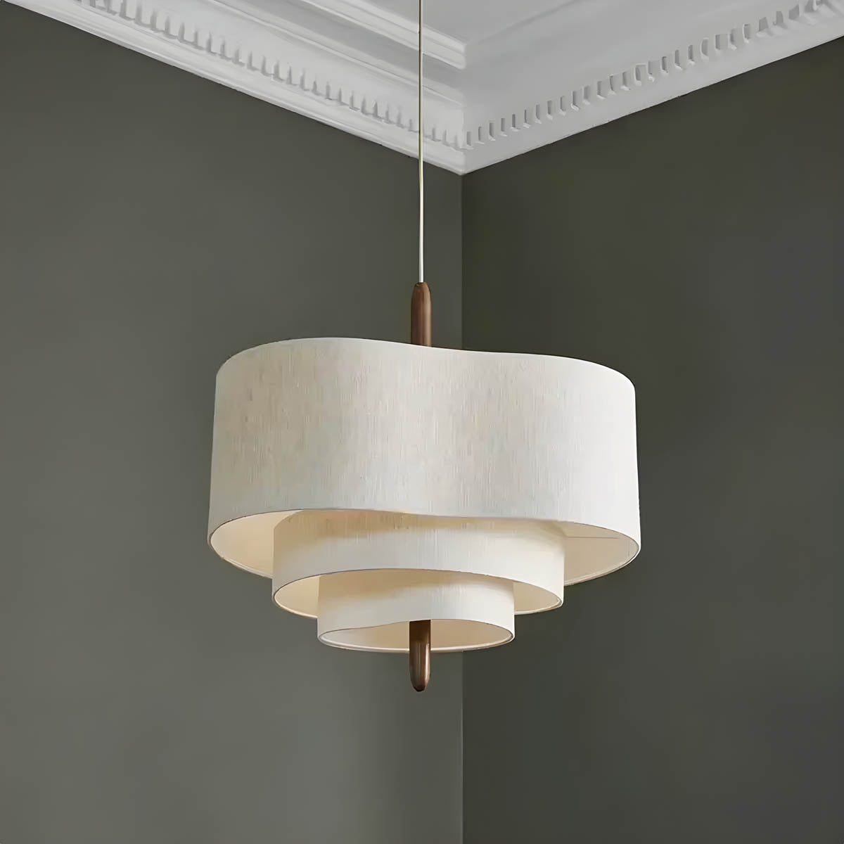 Layered Hessian & Wood Wave Pendant Light