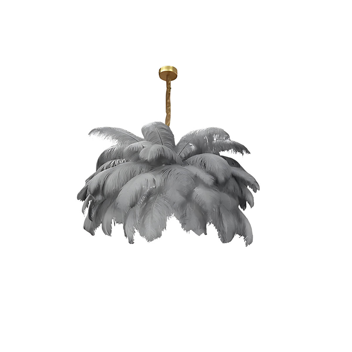 Pendant light with ostrich feathers & iron frame