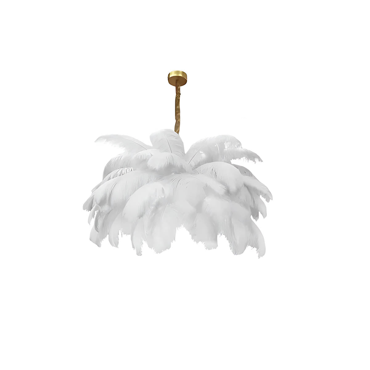 Pendant light with ostrich feathers & iron frame