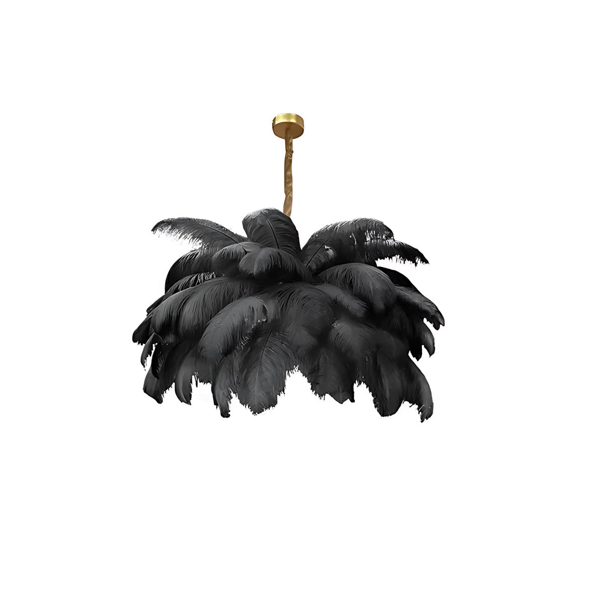 Pendant light with ostrich feathers & iron frame