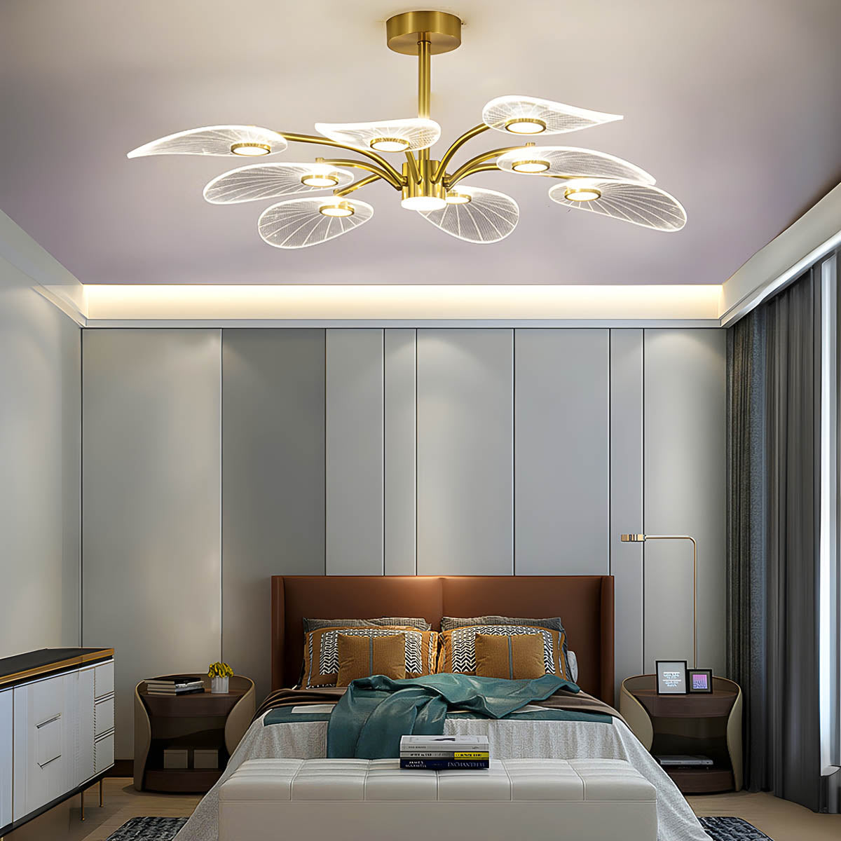 Modern acrylic and metal leaf chandelier