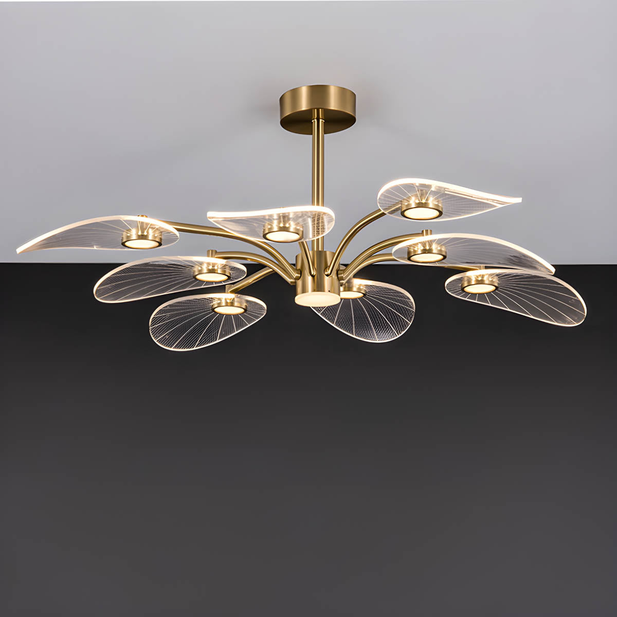 Modern acrylic and metal leaf chandelier