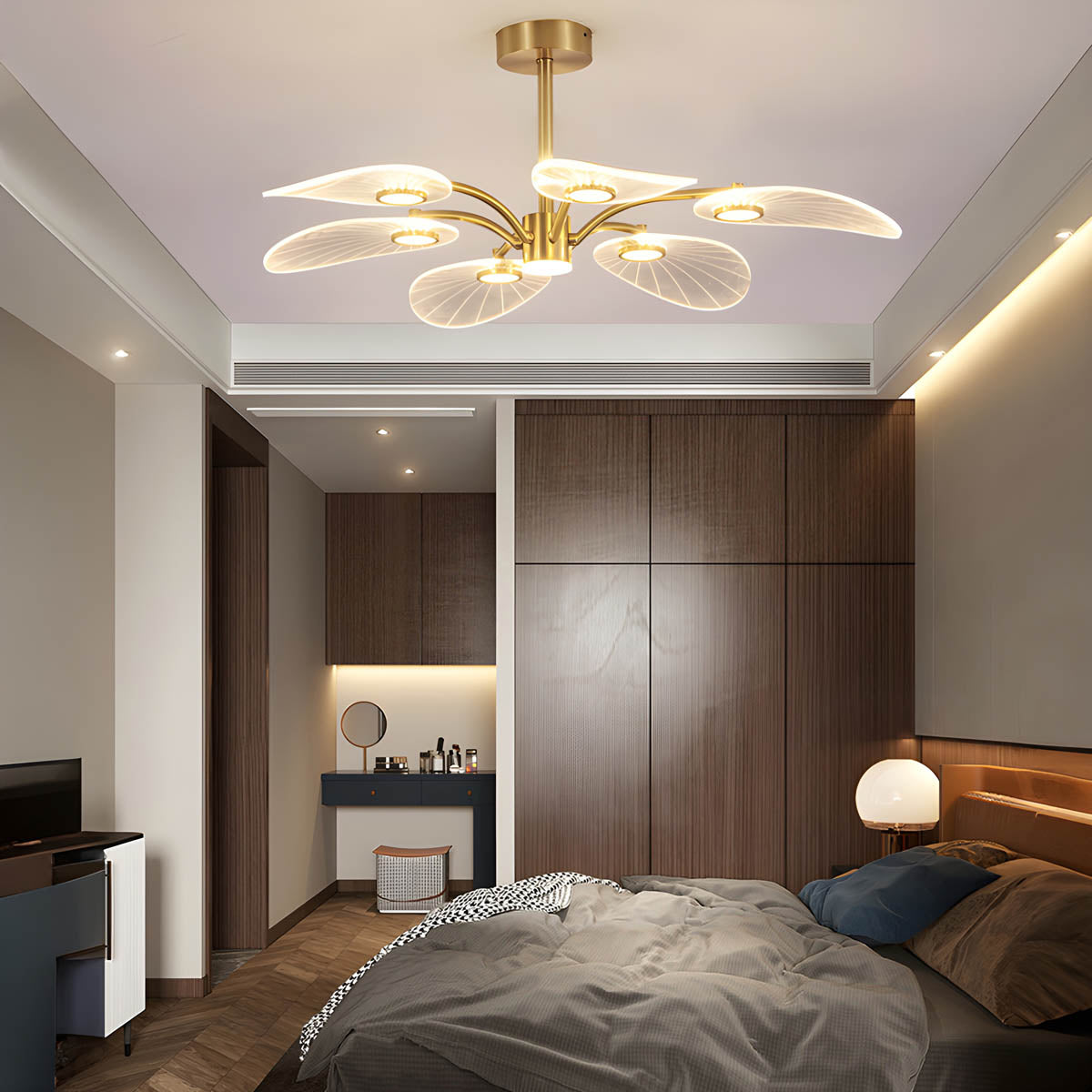 Modern acrylic and metal leaf chandelier